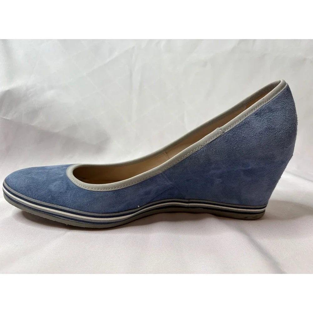 MICHAEL PASINKOFF Womens Blue Wedge Suede Round Toe Pumps 41/10 Italian Luxury